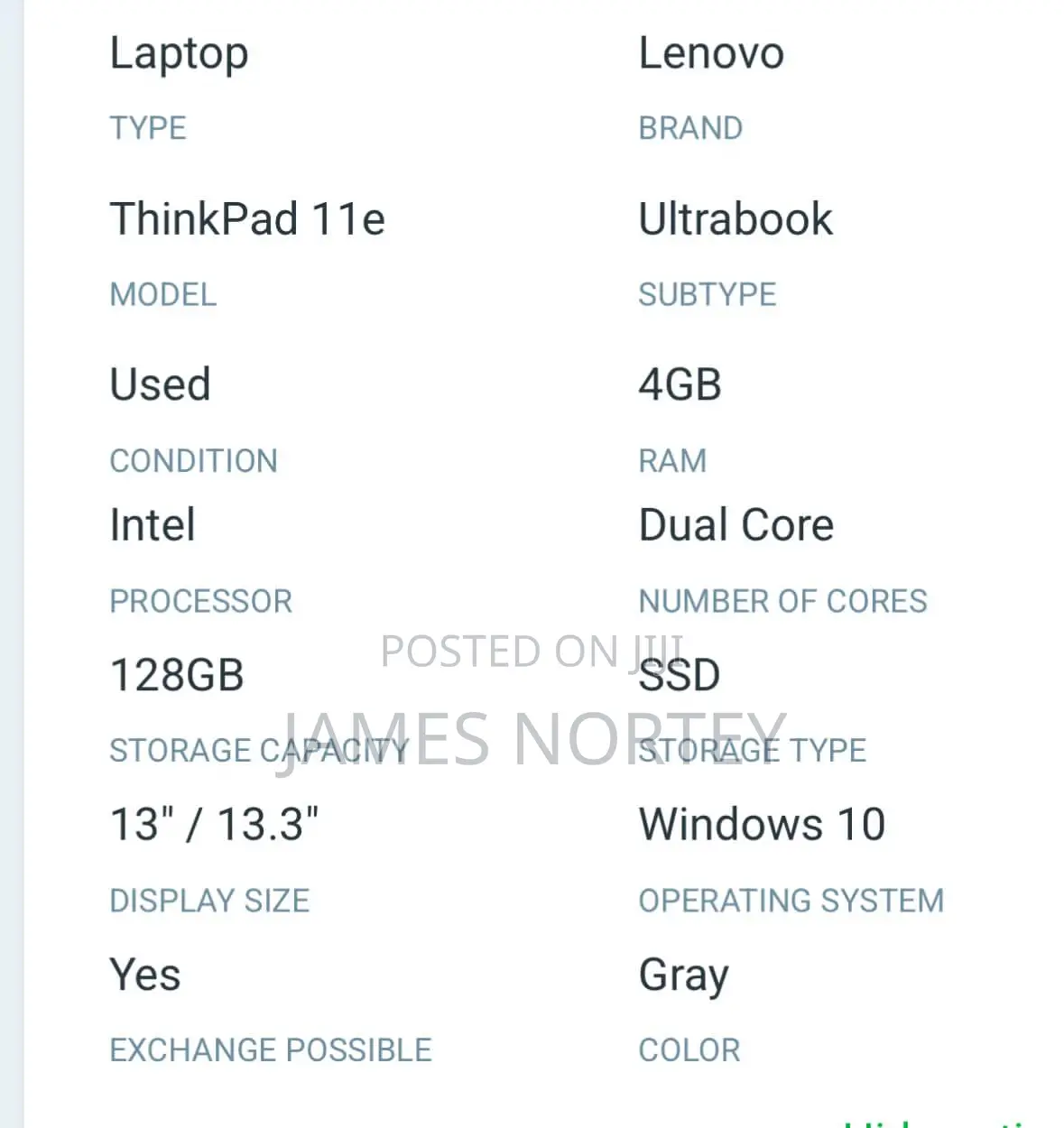 Laptop Lenovo ThinkPad 11e 4GB Intel SSD 128GB