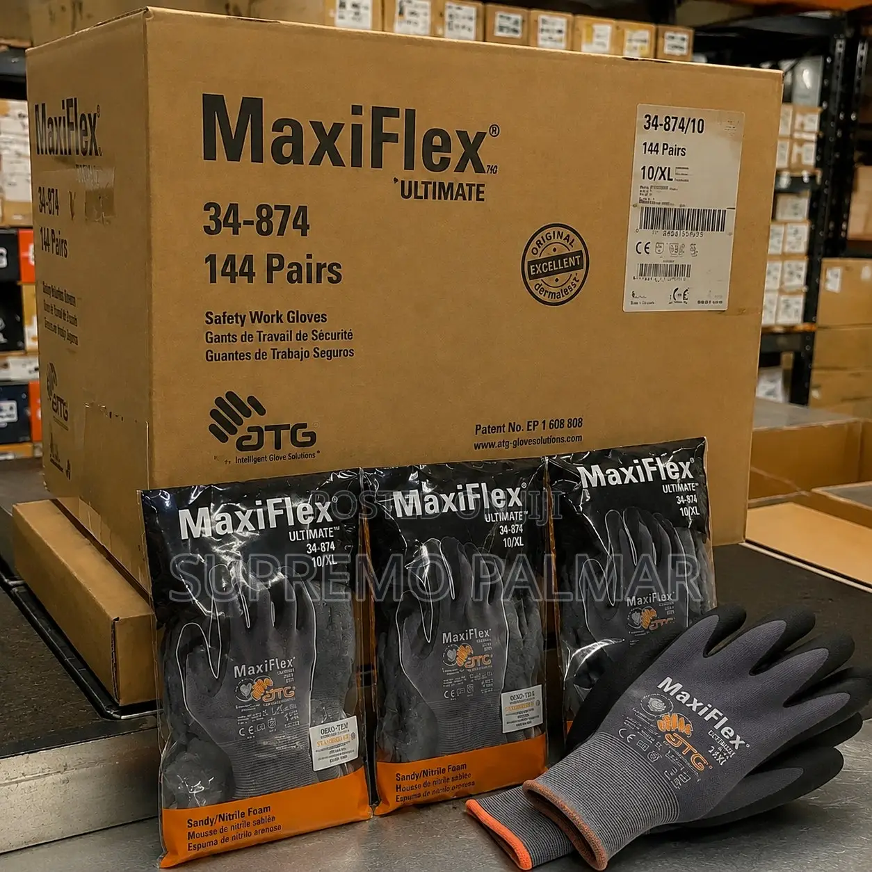 MaxiFlex 34-874 Safety Work Gloves - Master Carton 144 Pairs