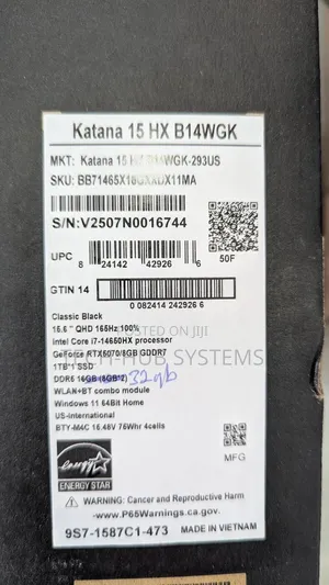 New Laptop MSI Katana 15 32GB Intel Core i7 SSD 1T