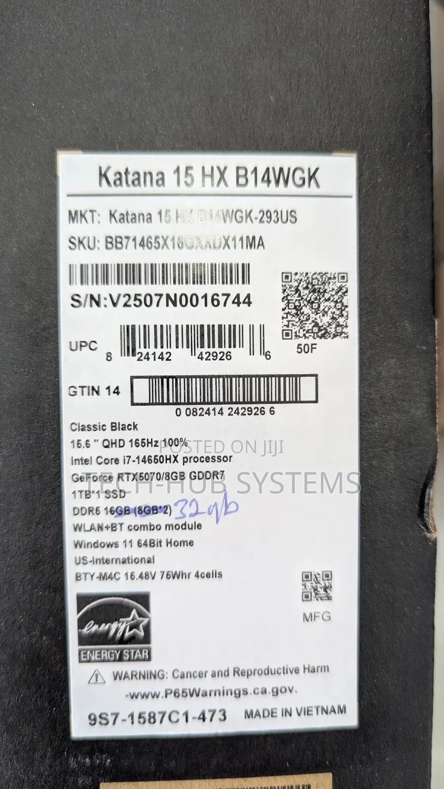 New Laptop MSI Katana 15 32GB Intel Core i7 SSD 1T