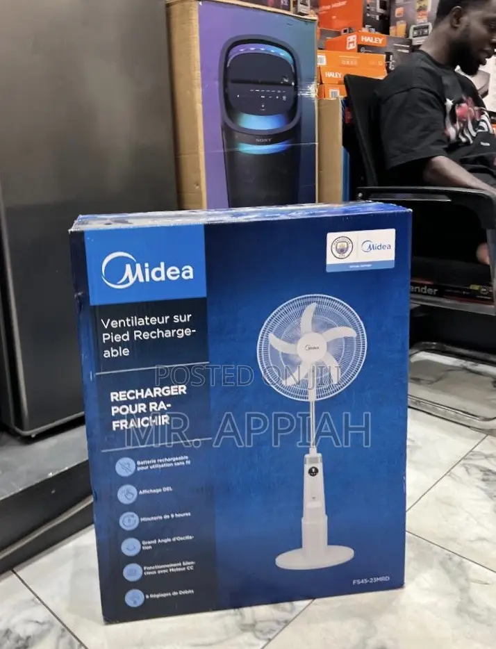Efficient Latest Midea 18 Inch Rechargeable Standing Fan(White)