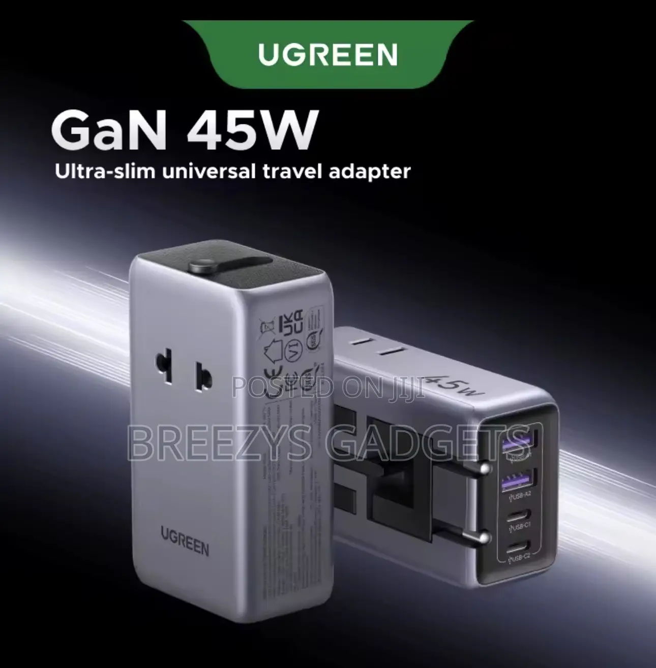 UGREEN Plug Adaptor GaN 45W Universal Travel Charger Adapter With 2USB