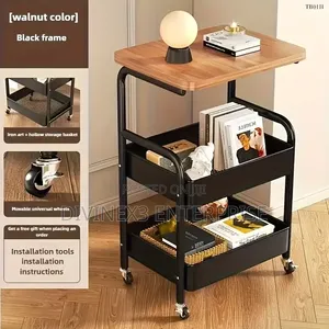 3-Tier Rolling Storage Cart With Wooden Tabletop