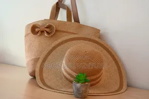 Straw Hat and Straw Bag Two-Piece Set Sun Hat Large Capacity Tote Bag