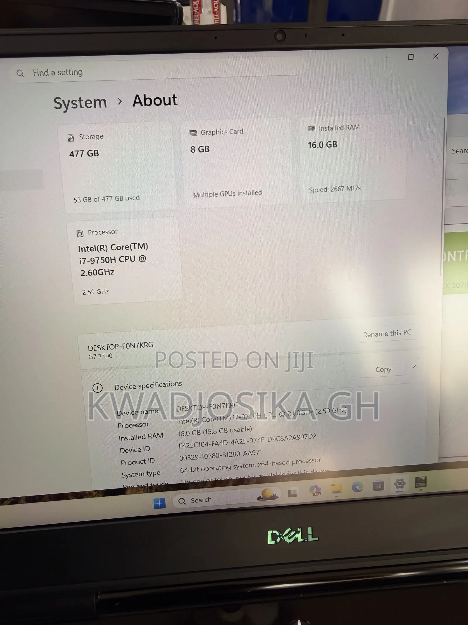Laptop Dell G7 15 7590 16GB Intel Core i7 SSD 512GB