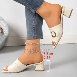 Premium Quality Ladies Chunky Heel Buckle Slippers