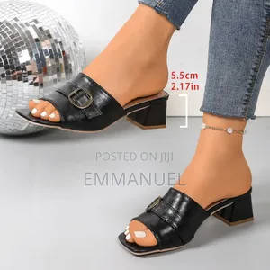 Premium Quality Ladies Chunky Heel Buckle Slippers