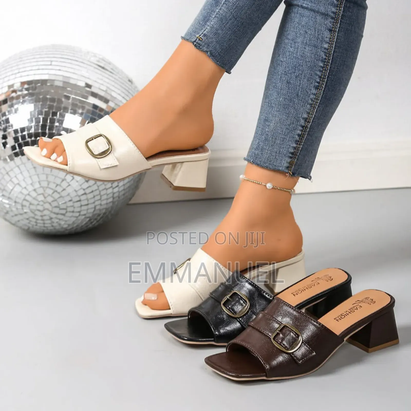 Premium Quality Ladies Chunky Heel Buckle Slippers