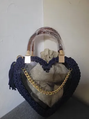 Navy Heart Crochet Bag