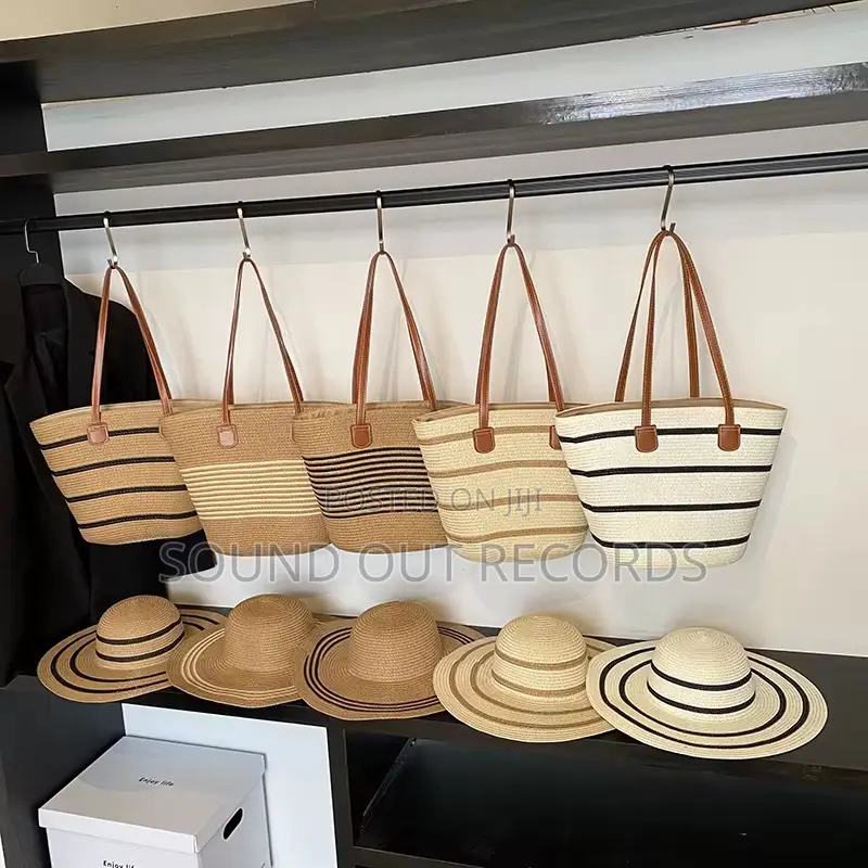 Straw Woven Wide Brim Sun Hat Bag Set