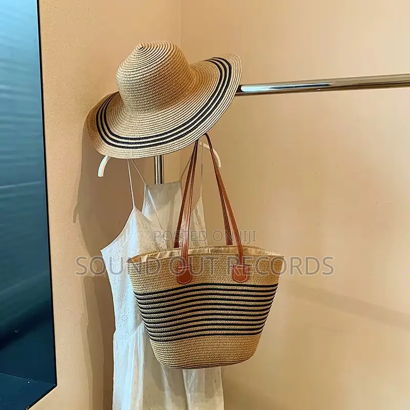 Straw Woven Wide Brim Sun Hat Bag Set