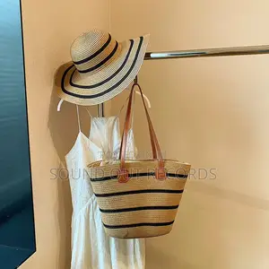 Straw Woven Wide Brim Sun Hat Bag Set