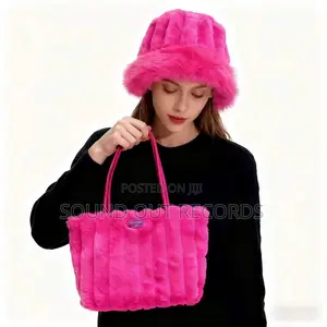 Plush Fur Casual Tote Bag Hat Set