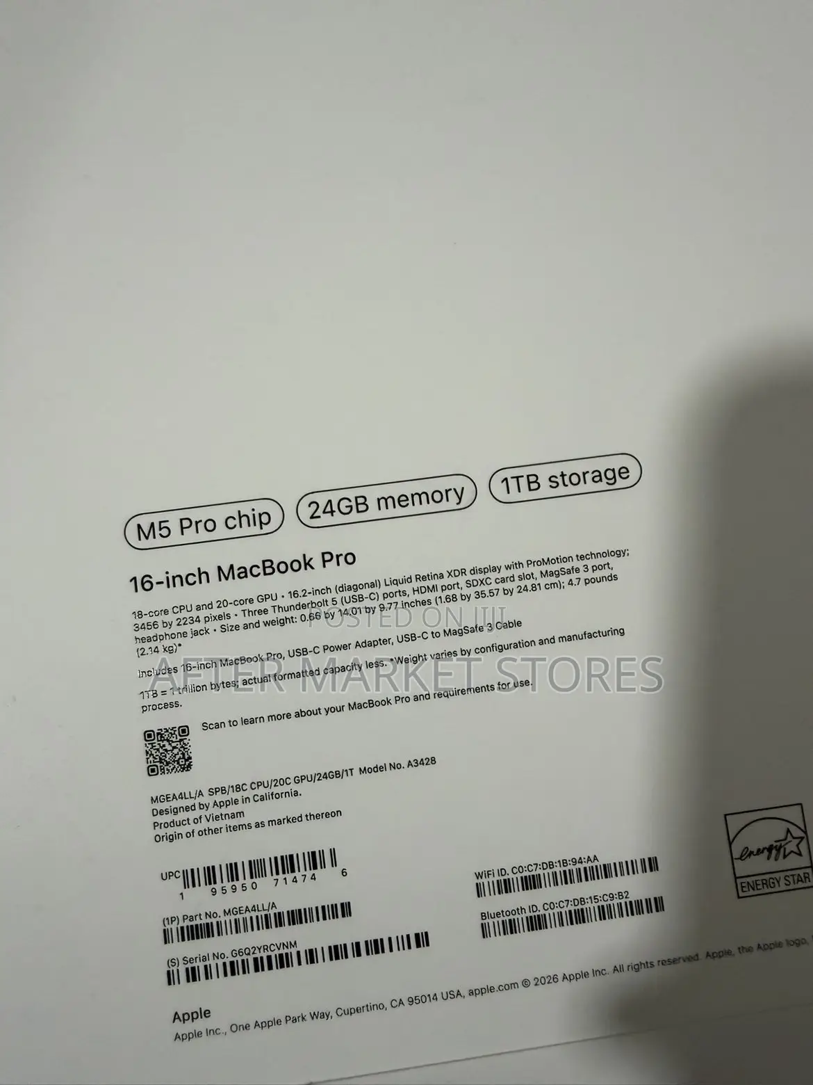 New Laptop Apple MacBook Pro 2026 M5 Pro 24GB Apple M5 Pro SSD 1T