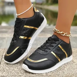 Women's Black and Gold Casual Sneakers
