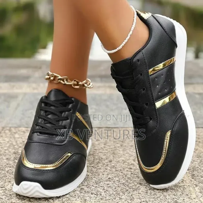 Women's Black and Gold Casual Sneakers