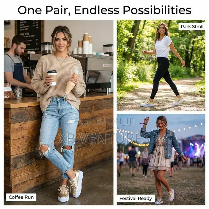 Gold and White Casual Sneakers - Women