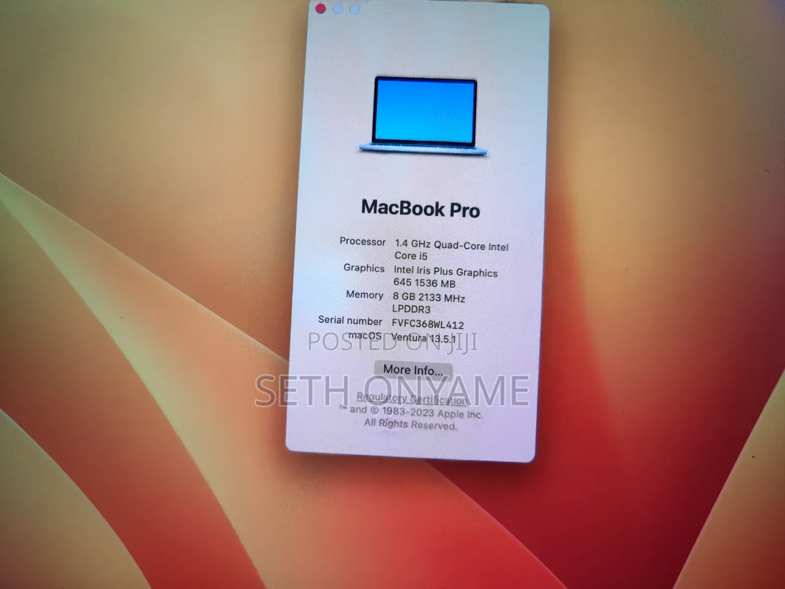 Laptop Apple MacBook Pro 2019 8GB Intel Core i5 SSD 256GB