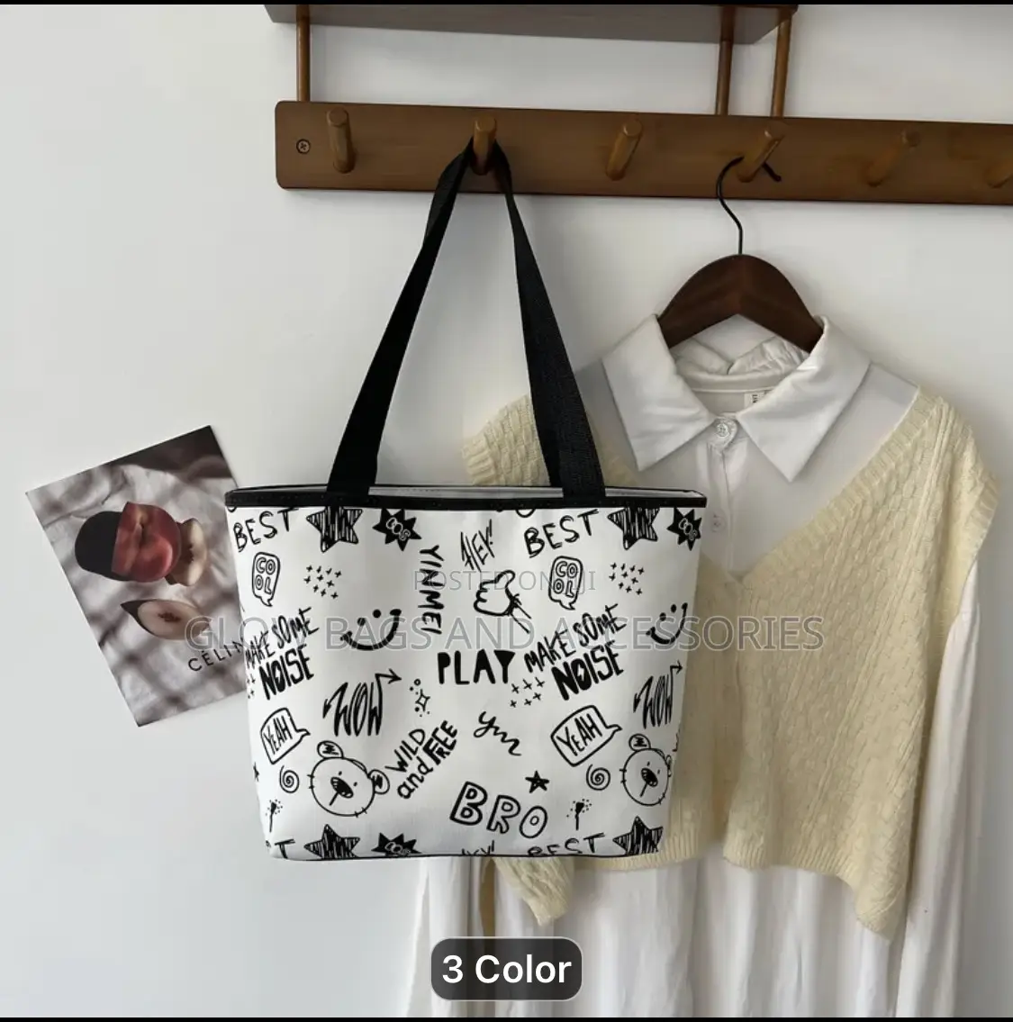 Cartoon Doodle Print Tote Bag