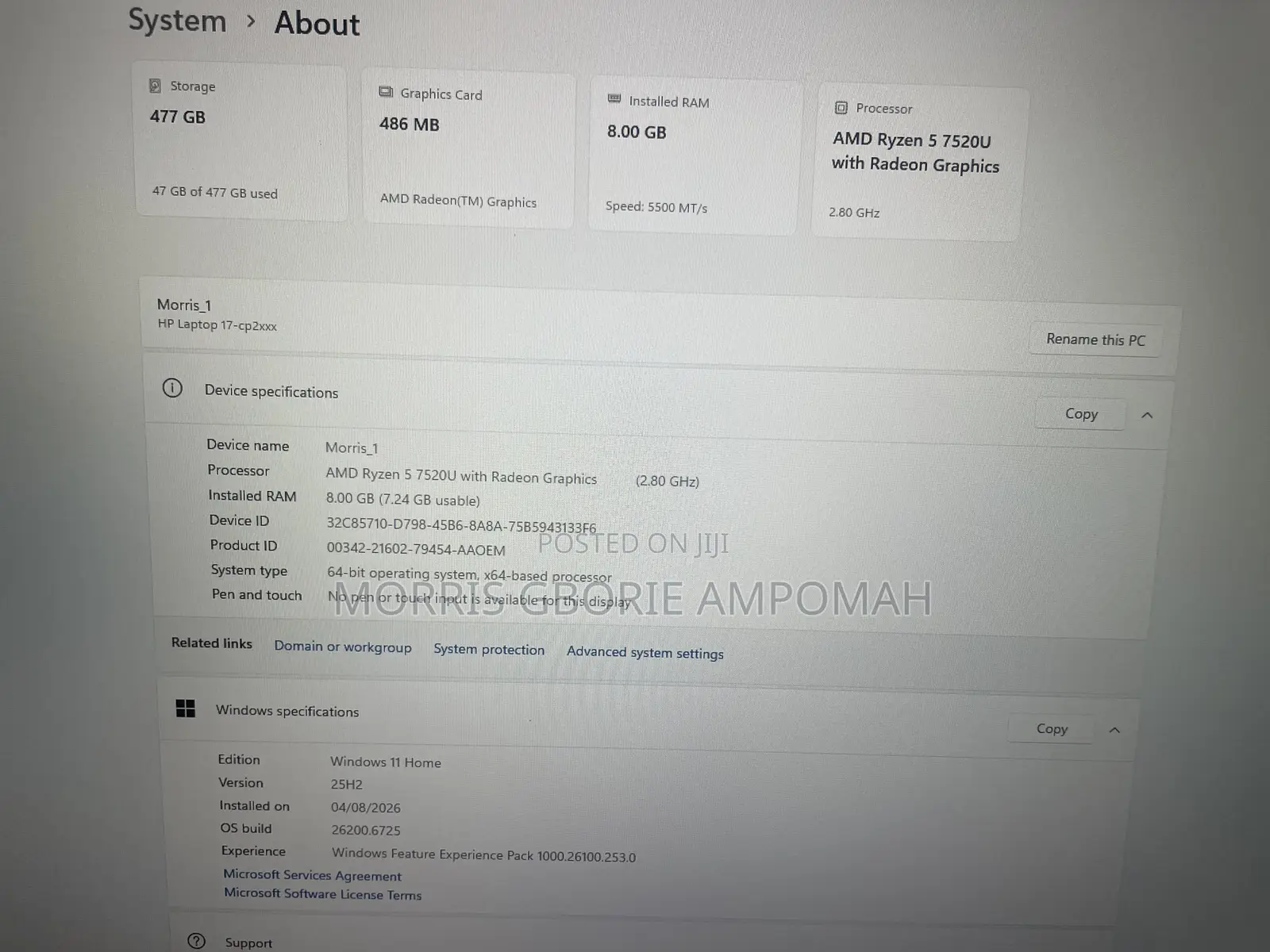 New Laptop HP 8GB AMD Ryzen 5 SSD 500GB