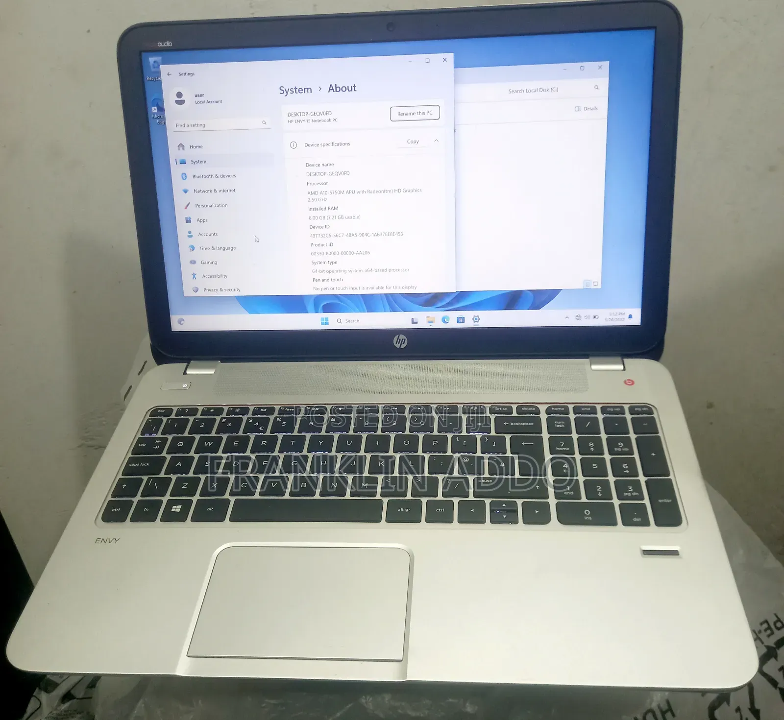 Laptop HP Envy 15 8GB AMD A10 HDD 500GB