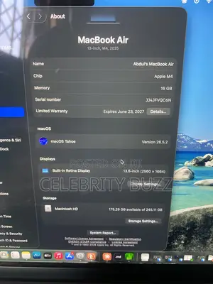 Laptop Apple MacBook Air 16GB Apple M4 SSD 256GB