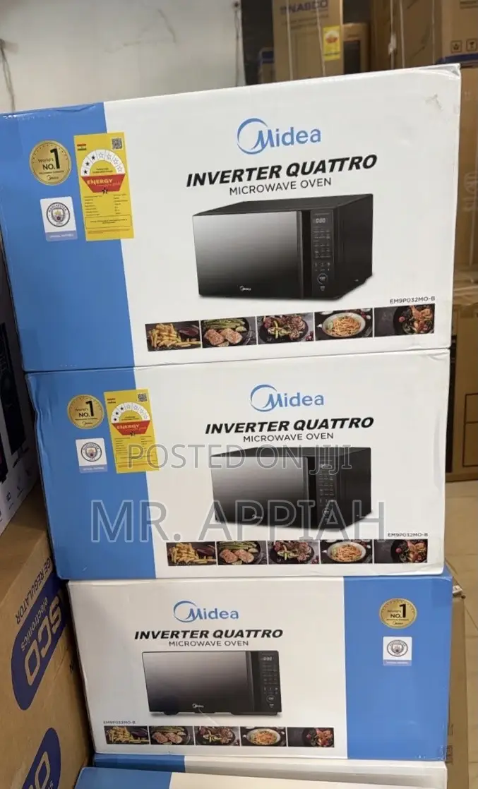 Fresh in Box Midea 900Watt Inverter Quattro Microwave(Em9p032mo-B)