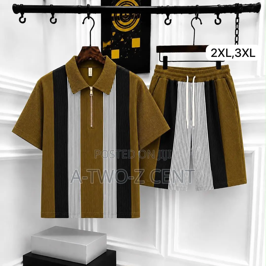 Men's Quarter-Zip Polo Shorts Set – Black