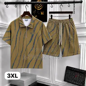 Men's Quarter-Zip Polo Shorts Set – Black