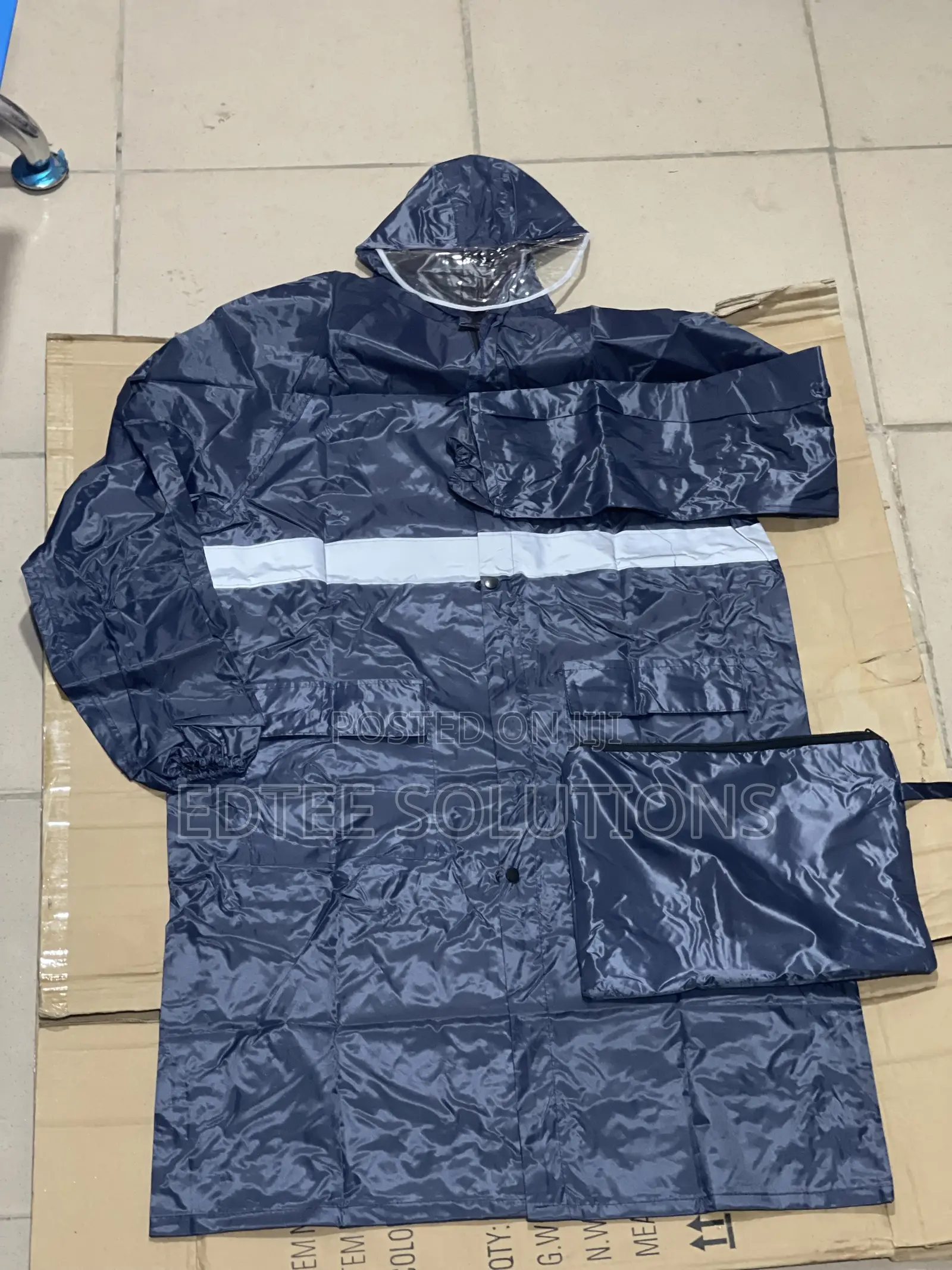 PVC Blue Black Raincoat With Reflector and Bag