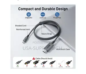 Acer USB C to Hdmi Cable 6.6 Ft( at 60hz)Type C to HDMI Cord From USA