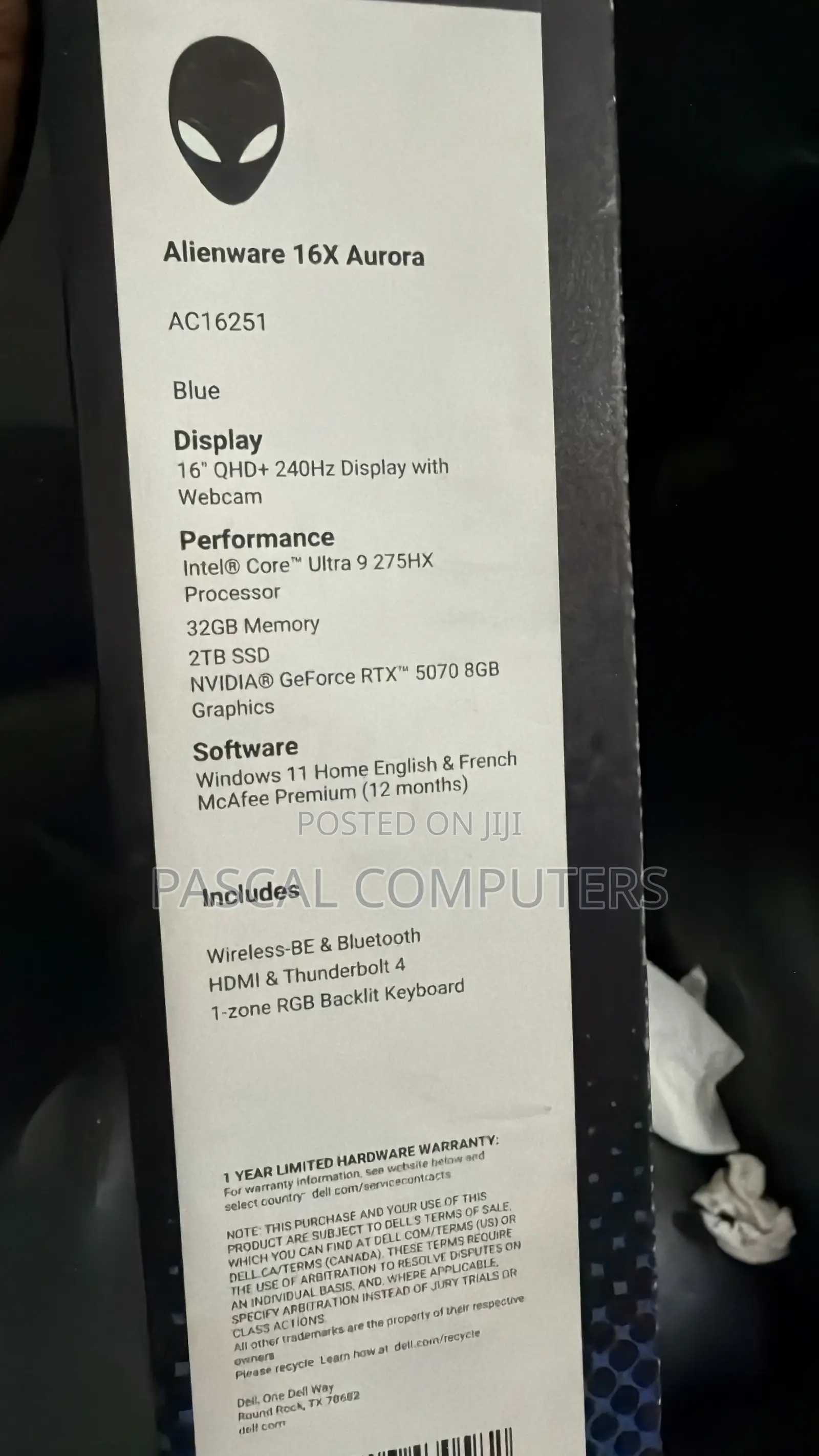 New Laptop Alienware 16x Aurora 32GB Intel Core Ultra 9 SSD 2T