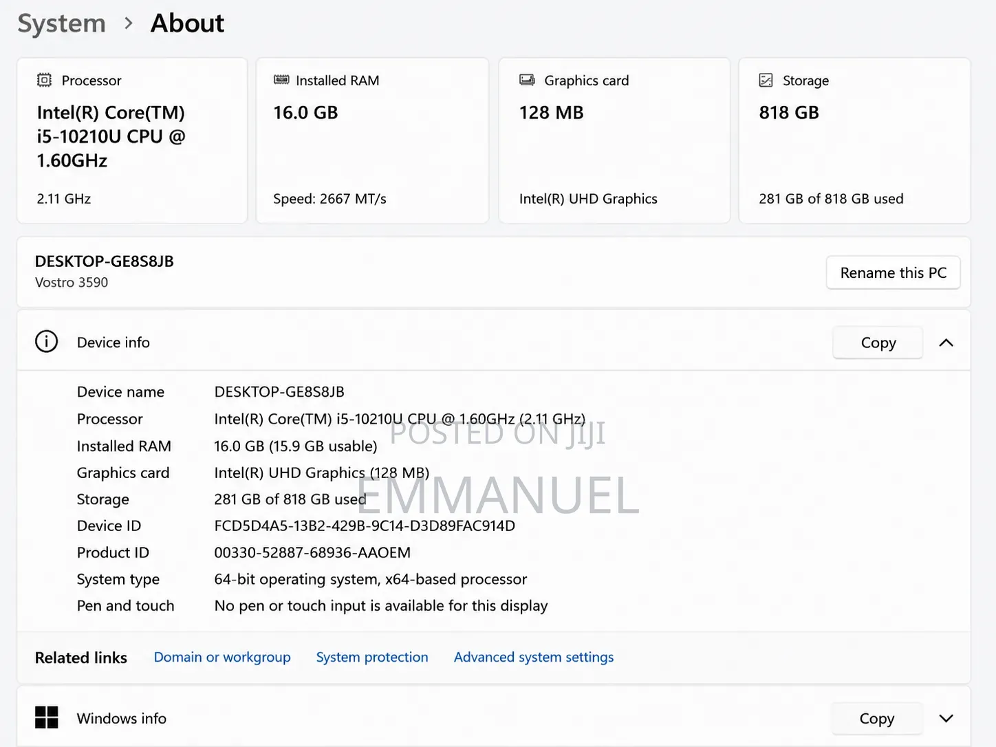 Laptop Dell Vostro 15 3590 16GB Intel Core i5 HDD+SSD 1T
