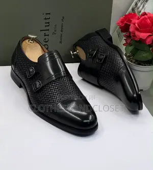 Premium Woven Leather Double Monk Strap Shoes