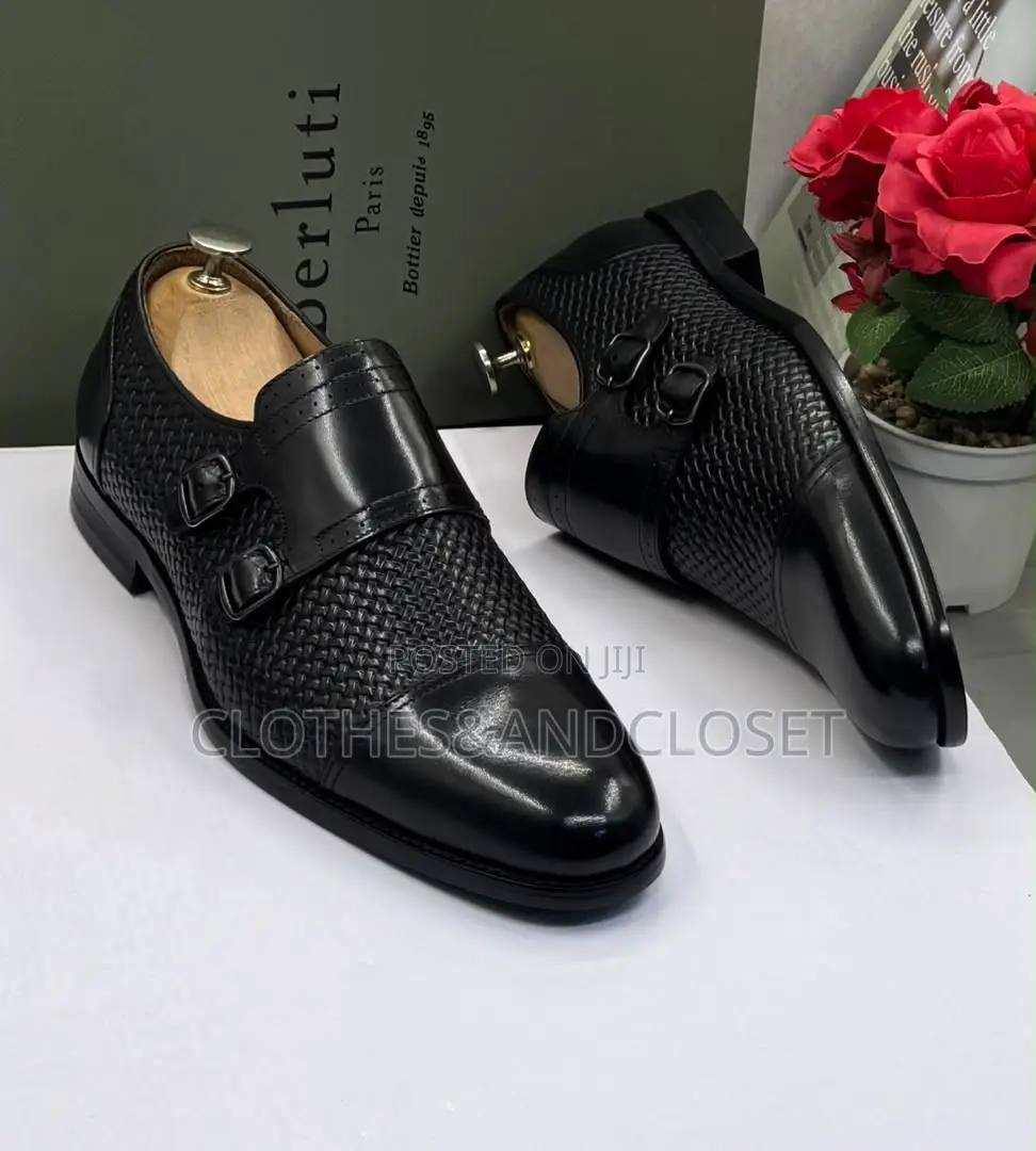 Premium Woven Leather Double Monk Strap Shoes