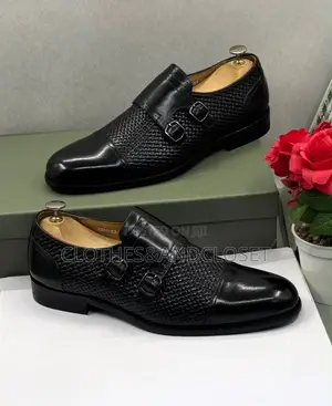 Premium Woven Leather Double Monk Strap Shoes