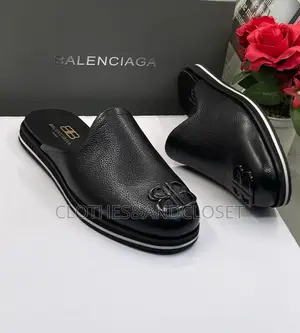 Balenciaga Cosy BB Mules Featuring a Black Textured Leather Upper