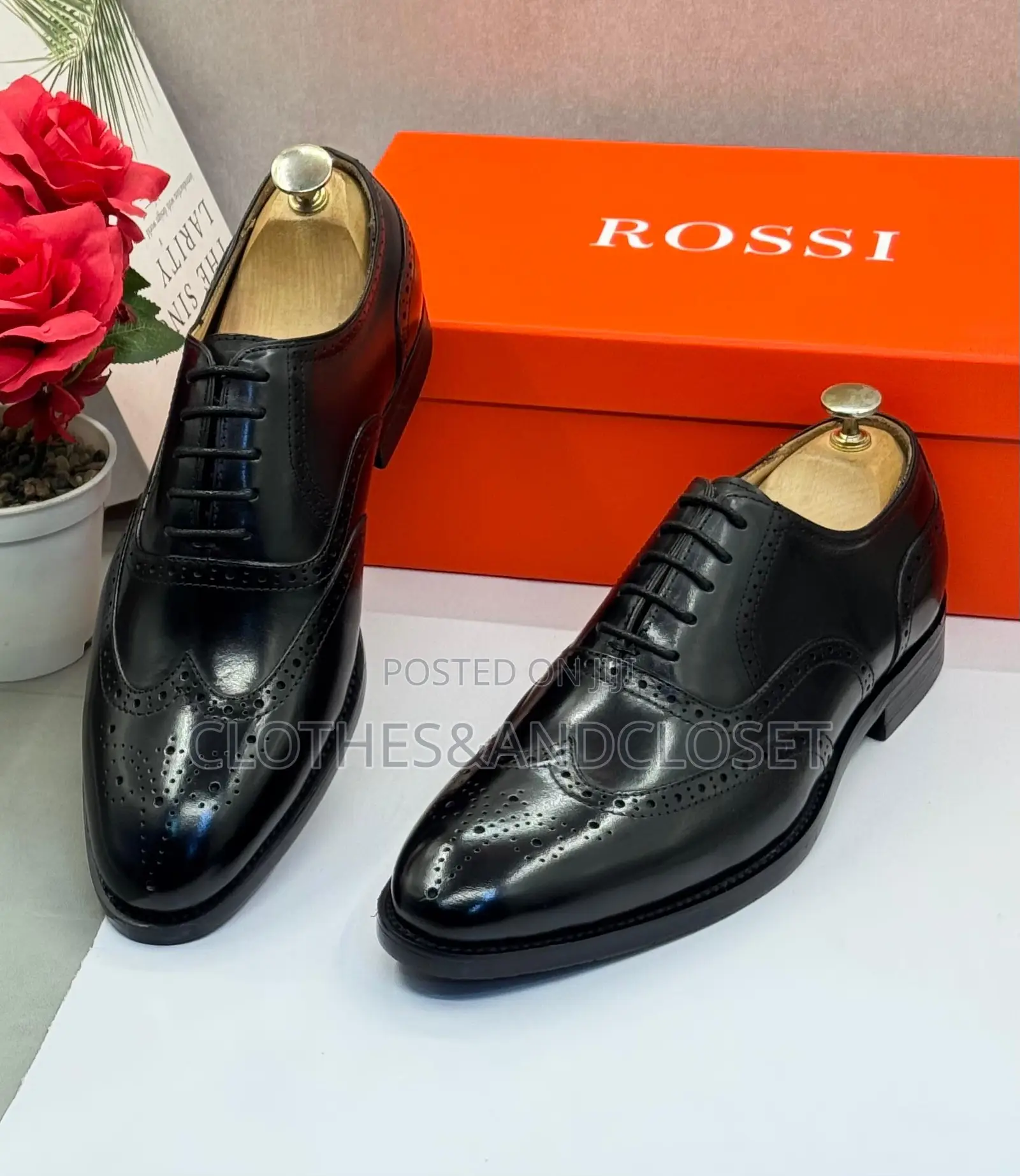 Rossi Branded Black Leather Oxford Brogues