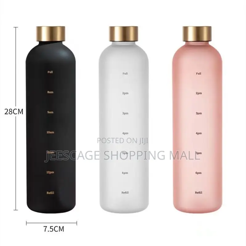Matte Black Time-Marked Hydration Water Bottle With Silver Cap