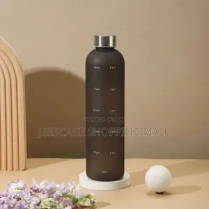 Matte Black Time-Marked Hydration Water Bottle With Silver Cap