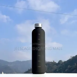 Matte Black Time-Marked Hydration Water Bottle With Silver Cap