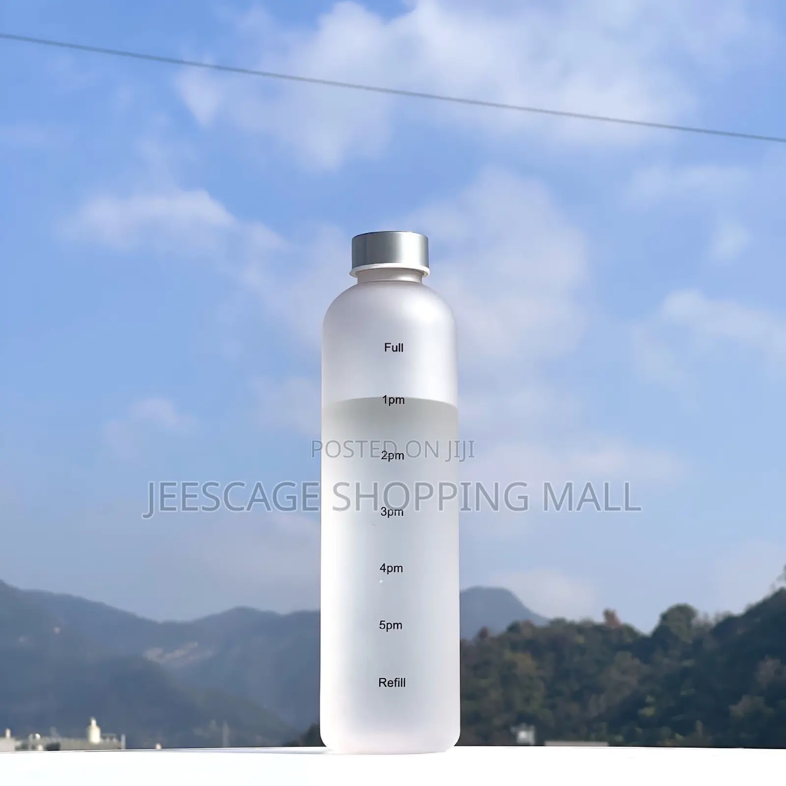 Matte Black Time-Marked Hydration Water Bottle With Silver Cap