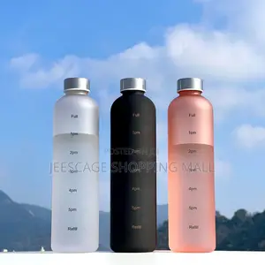 Matte Black Time-Marked Hydration Water Bottle With Silver Cap