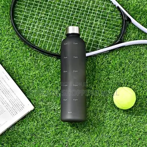Matte Black Time-Marked Hydration Water Bottle With Silver Cap