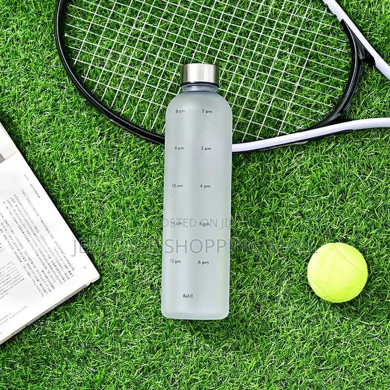 Matte Black Time-Marked Hydration Water Bottle With Silver Cap