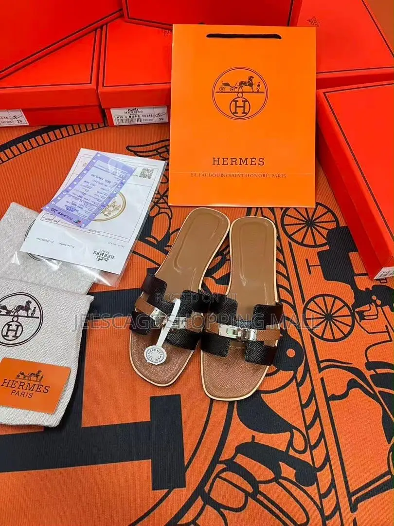 Hermes Women's Two-Tone H-Strap Flat Sandals With Buckle