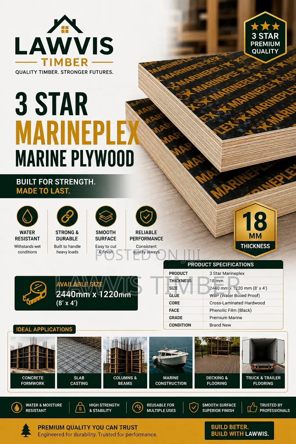 3 Star Marineplex Marine Plywood 18mm (8ft × 4ft)