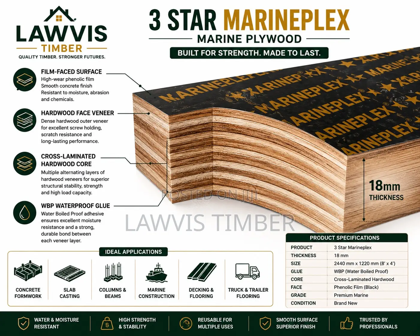 3 Star Marineplex Marine Plywood 18mm (8ft × 4ft)