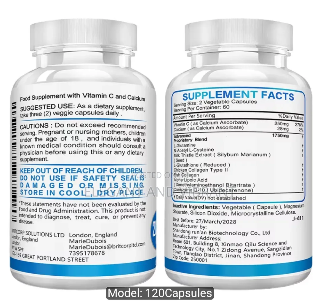 Nac + Glutathione Advanced Skin Formula 2028mg 120 Caps With Collogen