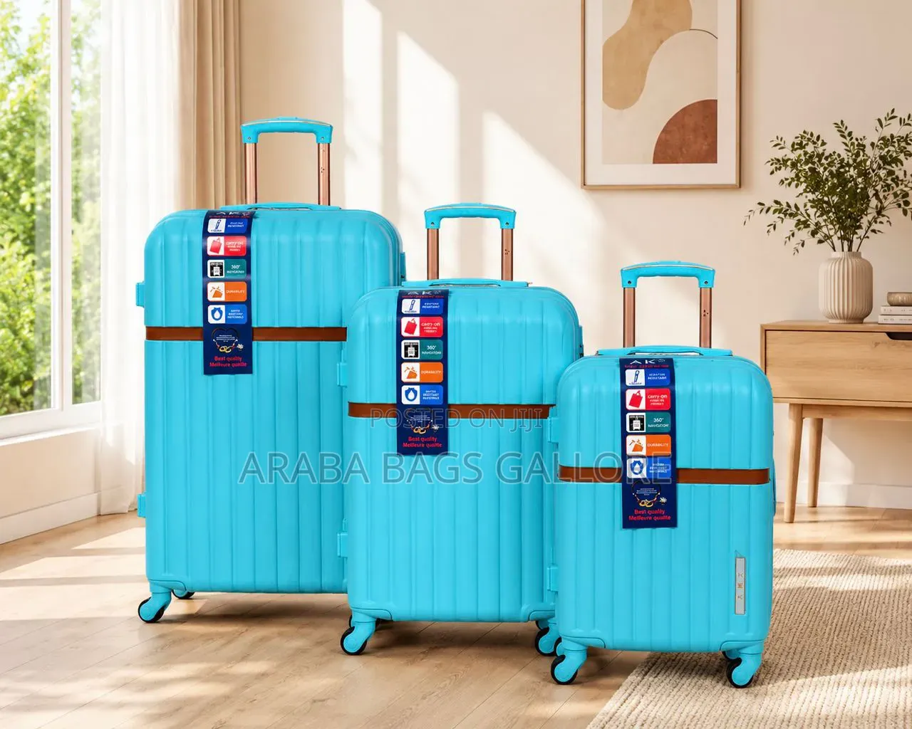 3sets Turkish Anti Crack Unbreakable Travelling Suitcases.